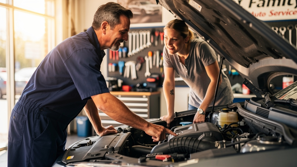 Mechanic explaining repair to customer